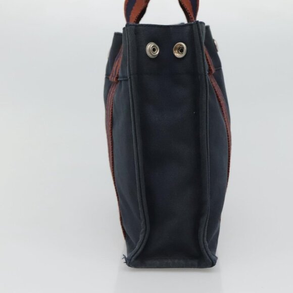 HERMES Fourre Tout PM Hand Bag Canvas Navy Brown Auth ti2734 - Picture 6 of 13